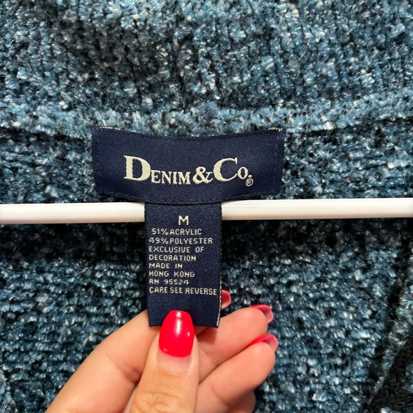 DENIM&CO Women’s Long Warm Knit Button Down Cardigan w/ Pockets - blue, size M - Picture 4 of 7